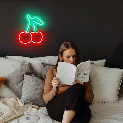 Cherry Neon Lights - Romantic Valentine's Day Gift for Girlfriend, Soft Glow Bedroom Sign