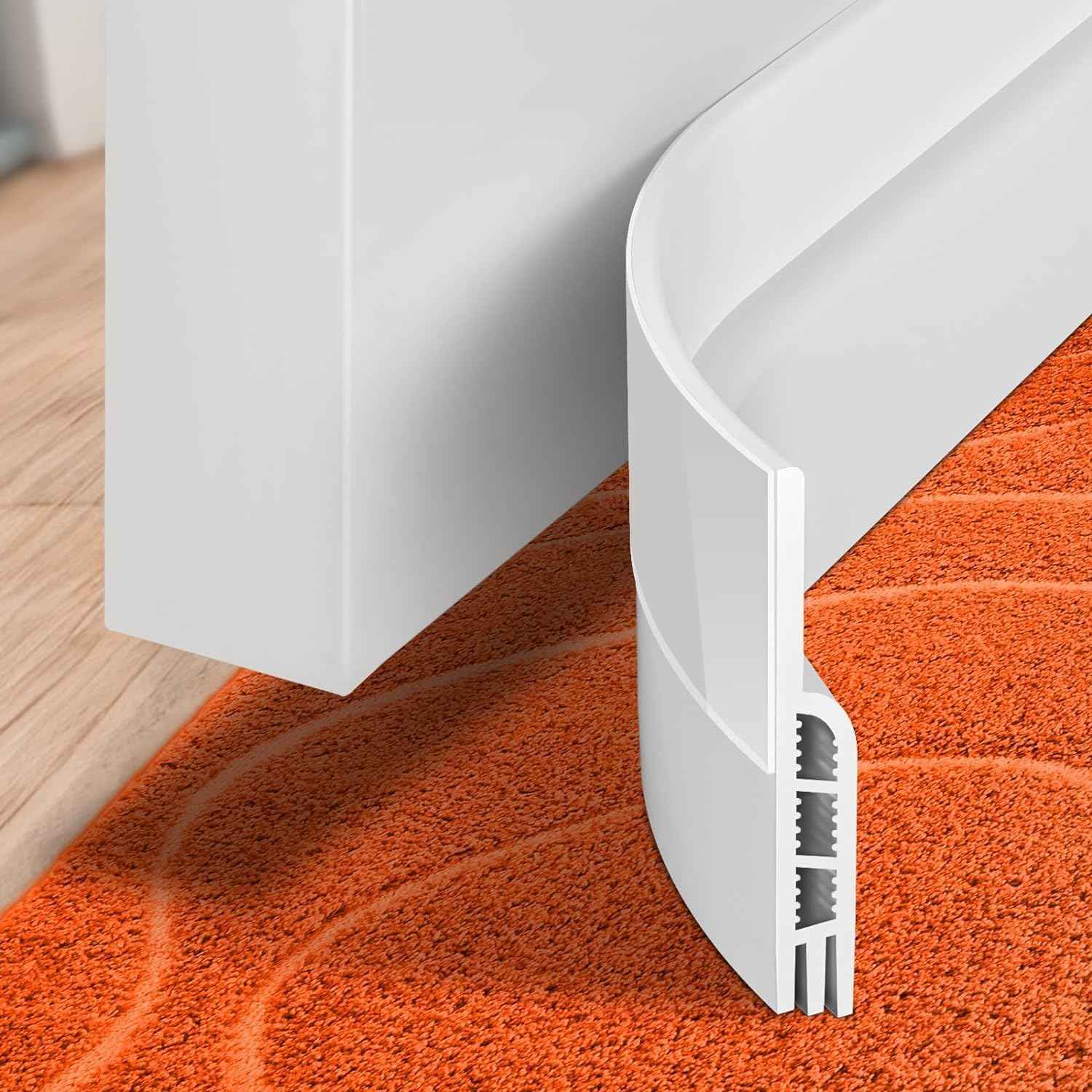 Holikme Under Door Draft Blocker for Minimalist Homes, Invisible-Fit Silicone Strip in Transparent or White