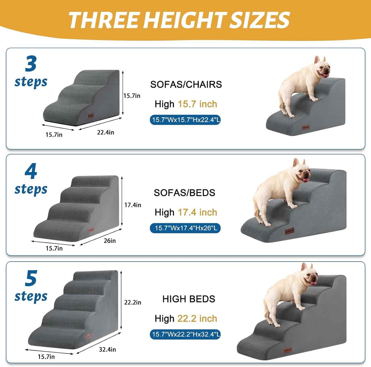 Aodisman Foam Pet Stairs – Non-Slip Steps for Senior Dogs and Cats, Joint-Safe Sofa Access