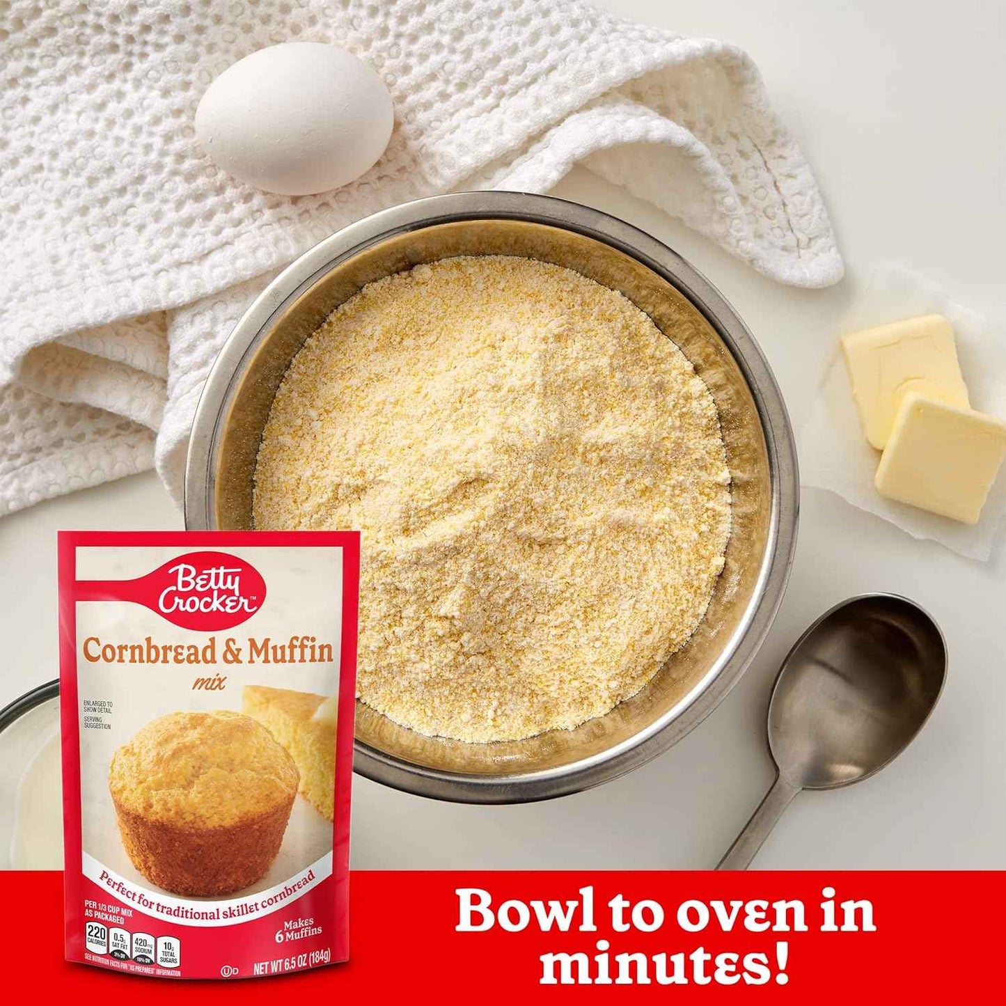Betty Crocker Cornbread and Muffin Baking Mix, 6.5 oz (Pack of 9) – Portable Bulk Mix for Camping and Cabin Trips