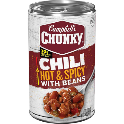 Campbell's Chunky Hot and Spicy Chili With Beans — 19 oz Tailgating Topper for Hot Dogs and Nachos