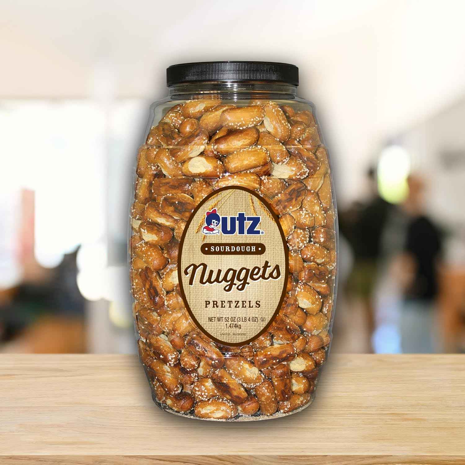 Utz Sourdough Pretzel Nuggets 52 oz Barrel – Break Room and Office Desk Drawer Snack to Power Through Workdays