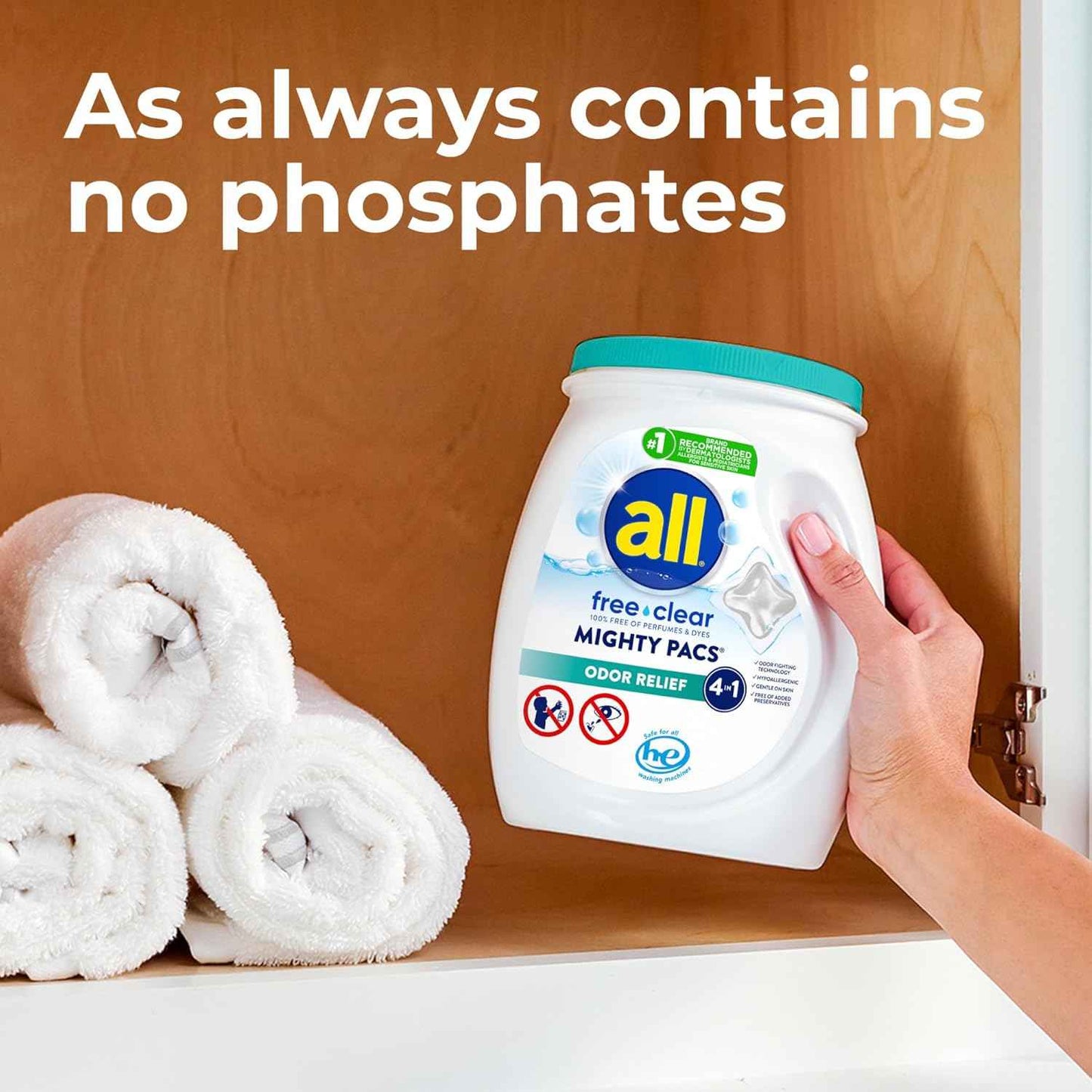 All Mighty Pacs Laundry Detergent – Dye-Free and Perfume-Free Formula for Allergy-Safe Family Laundry
