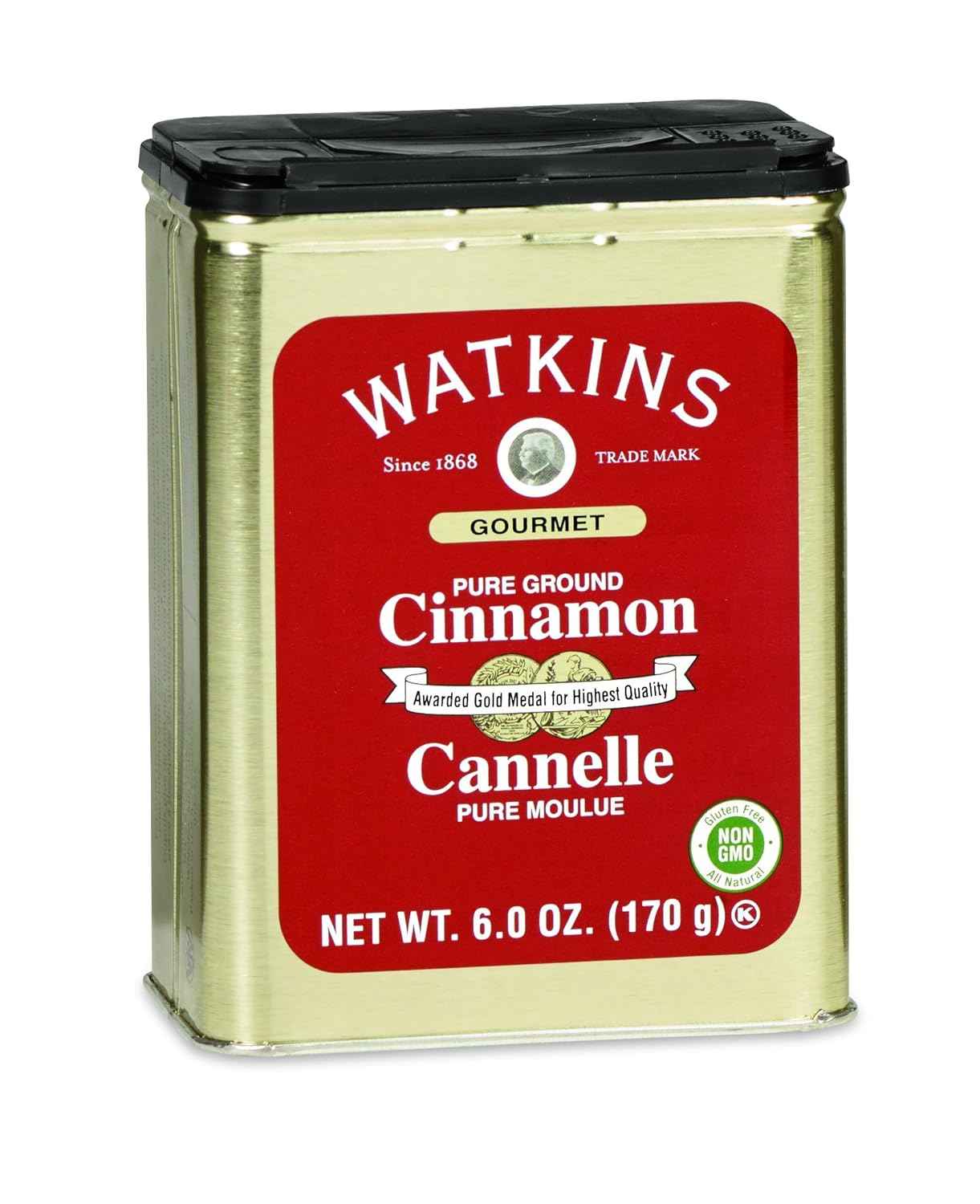 Watkins Gourmet Pure Ground Cinnamon Tin – Single-Ingredient Pantry Essential for Uncluttered Kitchens, 6 oz Tin