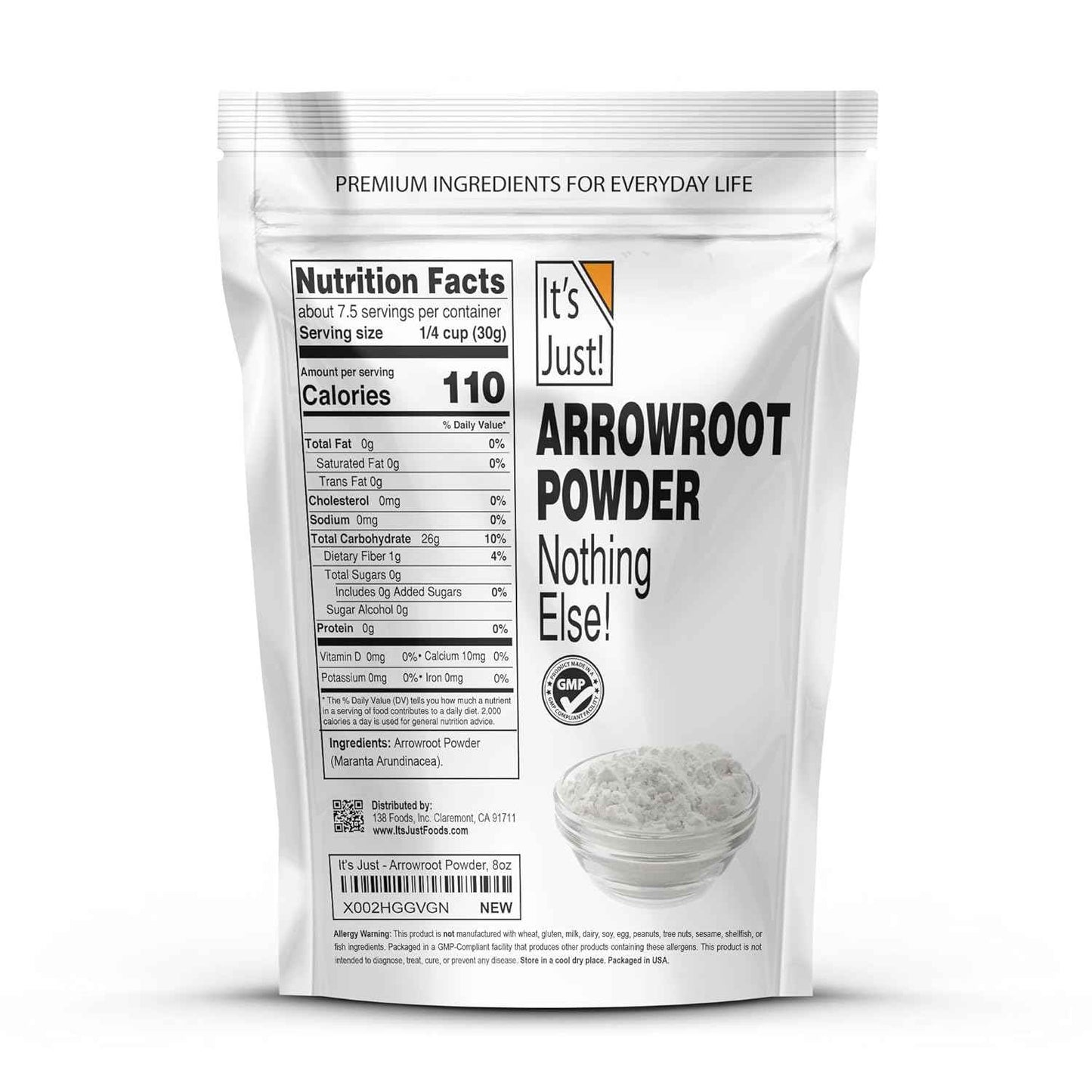 It's Just - Arrowroot Powder for At-Home Spa Rituals, Scent-Free Body Powder and Bath Soak Companion
