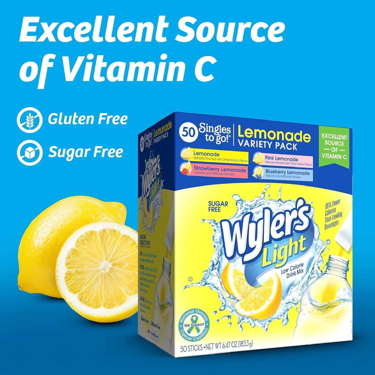 single-serve powder packet format designed to fit the opening of a standard 16.9 oz water bottle