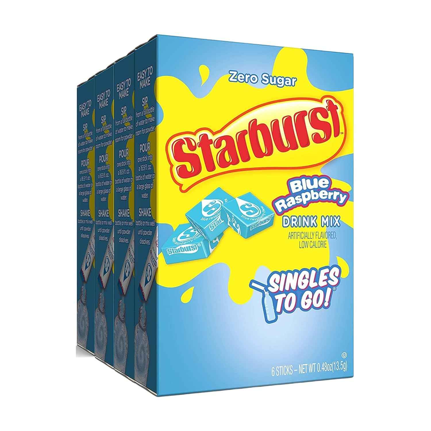 Starburst Blue Raspberry Singles To Go – Sugar-Free Drink Mix for Kids' Lunchboxes and After-School Snacks