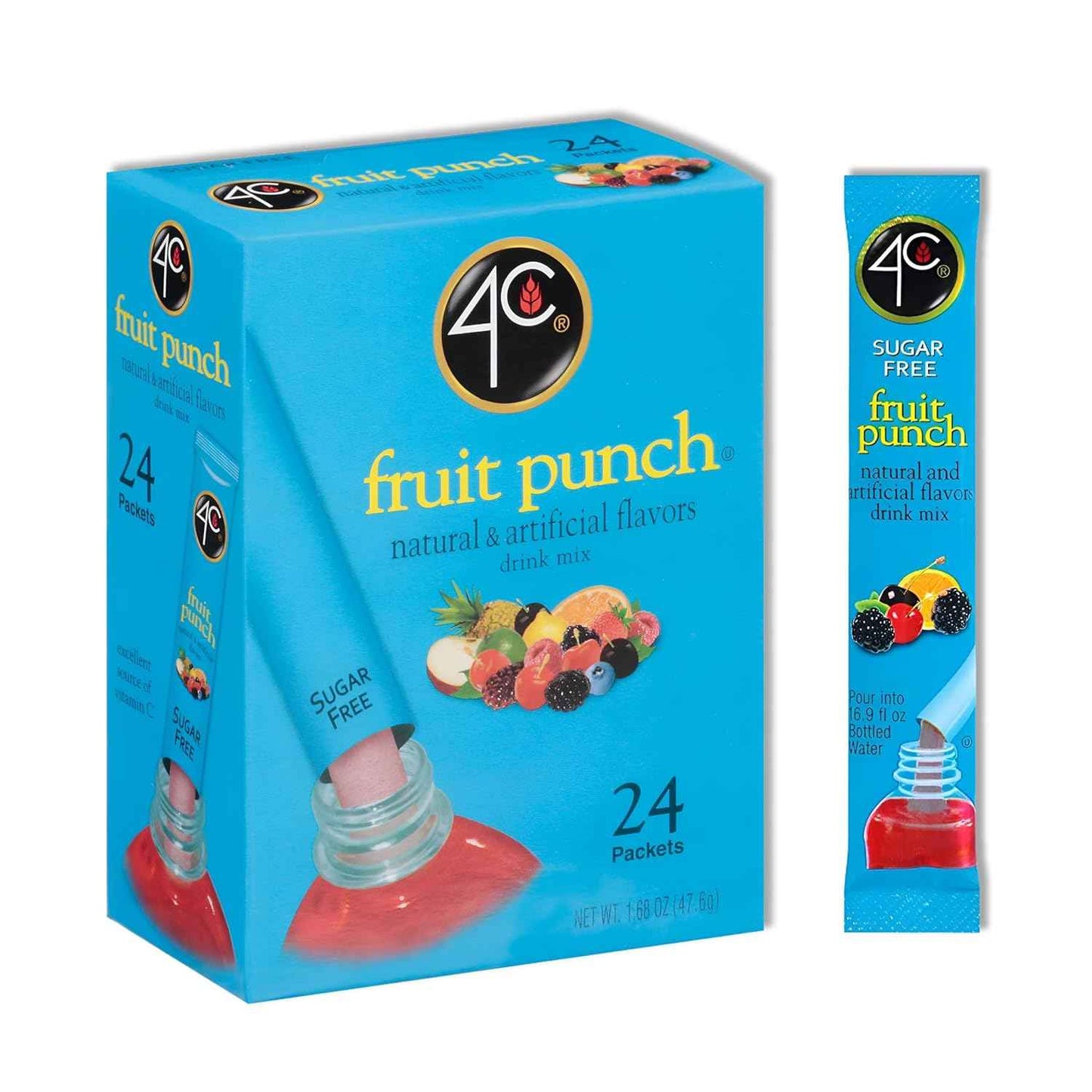 4C Powder Drink Mix Stix – Sugar-Free Hiking and Gym Hydration Packets for Active Lifestyles, 24 Single-Serve
