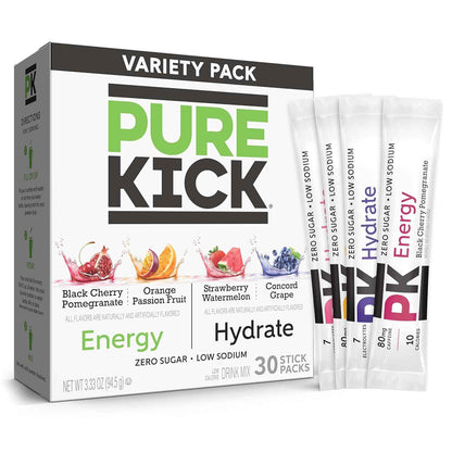 Pure Kick Hydration Singles To Go Drink Mix – Focus Boosting Desk Hydration for Office Workers and Students, 72 Packets