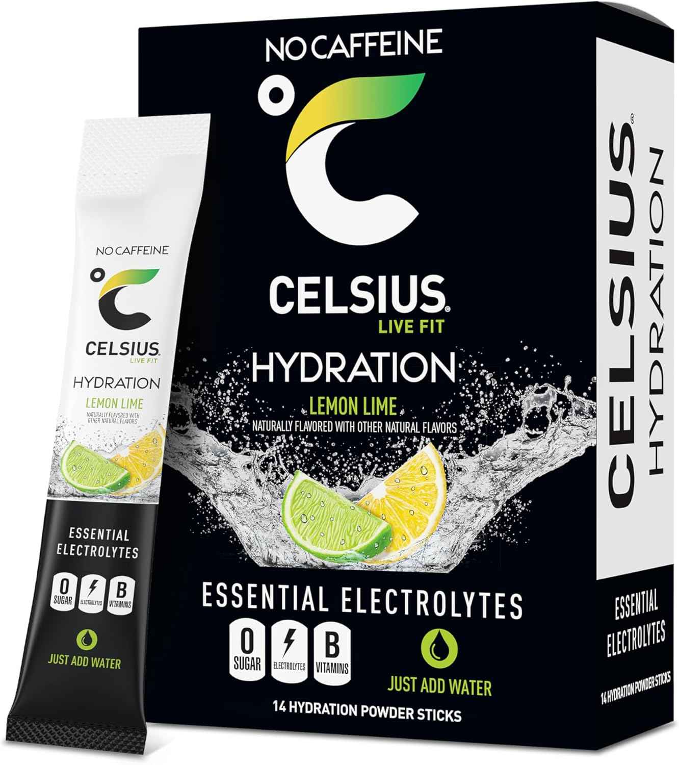 CELSIUS Hydration Sugar Free Electrolyte Powder – Lemon Lime Self Care Beverage Sticks for Post-Workout Recovery and Mindful Routines