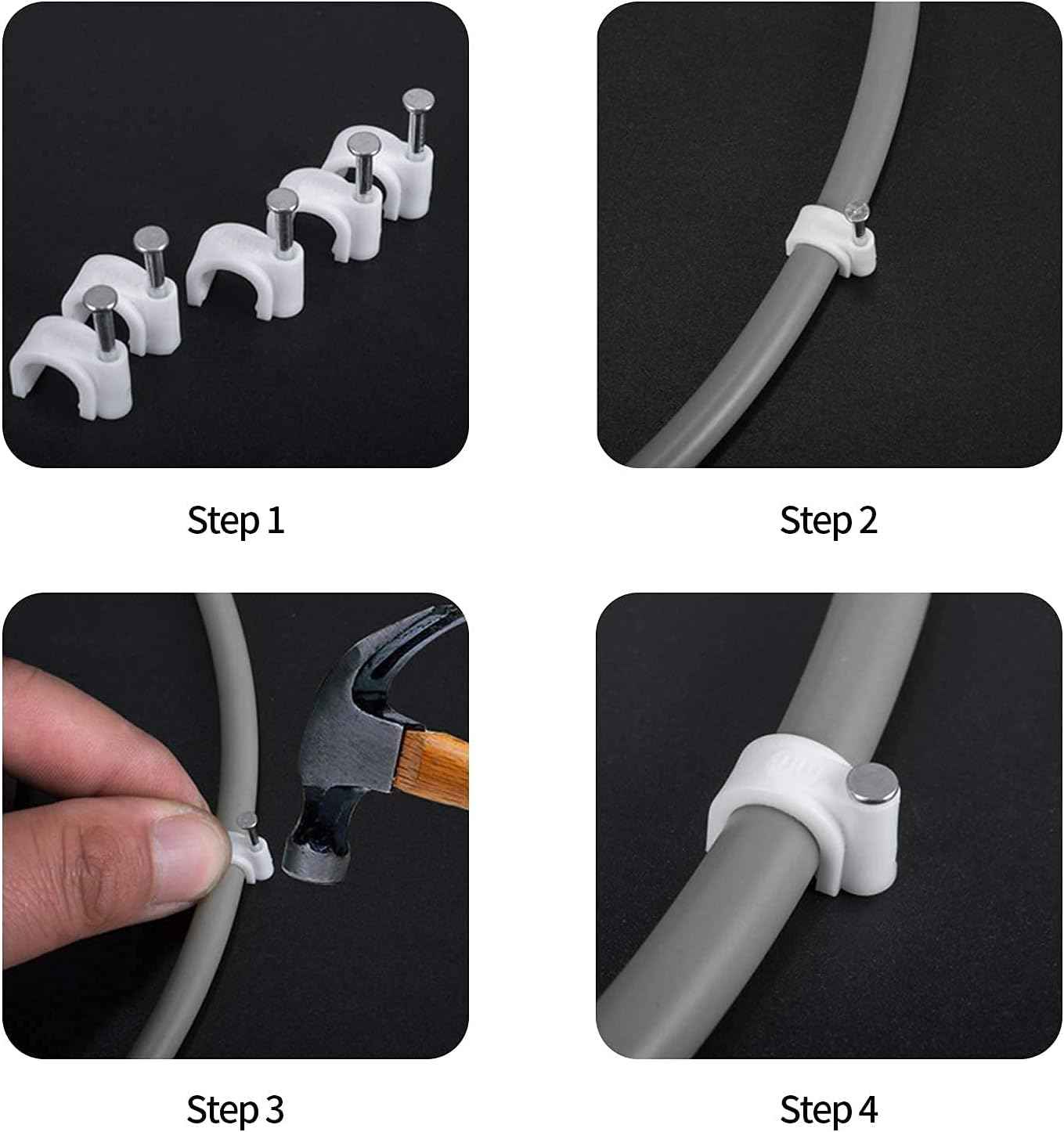 Cable Clips – Nursery and Playroom Child-Safe Cord Organizer, 400-Piece White Wire Clips with Steel Nails
