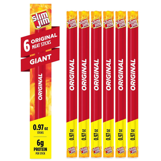 six 0.97 oz giant-sized smoked meat sticks per pack