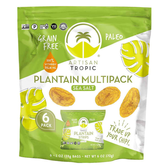 ARTISAN TROPIC Plantain Strips Sea Salt - Travel-Friendly Crunch for Road Trips and Flights, 1oz Bags