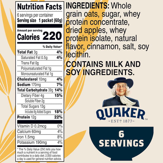 Quaker Protein Instant Oatmeal Apple Cinnamon – Quick Office Breakfast to Power Focused Work Mornings