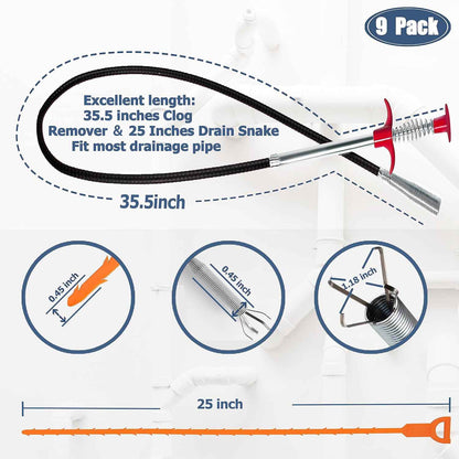 35.5-Inch Drain Clog Remover Set – Quick DIY Bathroom and Kitchen Sink Fix for Busy Homeowners
