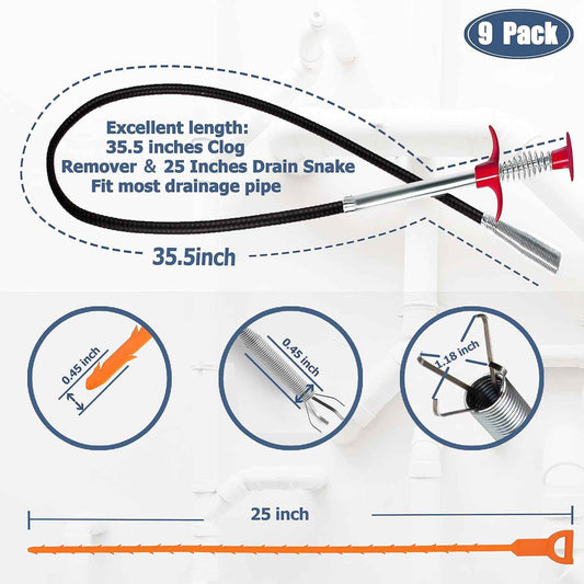 35.5-Inch Drain Clog Remover Set – Quick DIY Bathroom and Kitchen Sink Fix for Busy Homeowners