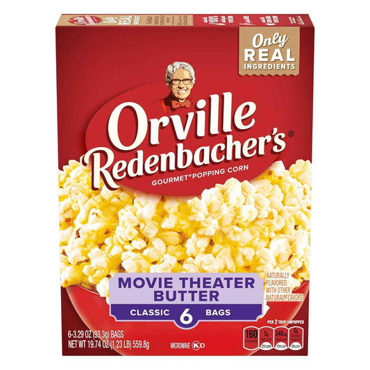Orville Redenbacher's Movie Theater Butter Popcorn – Clean-Ingredient Snack for Cozy Reading Nook and Home Office, 6 Microwave Bags