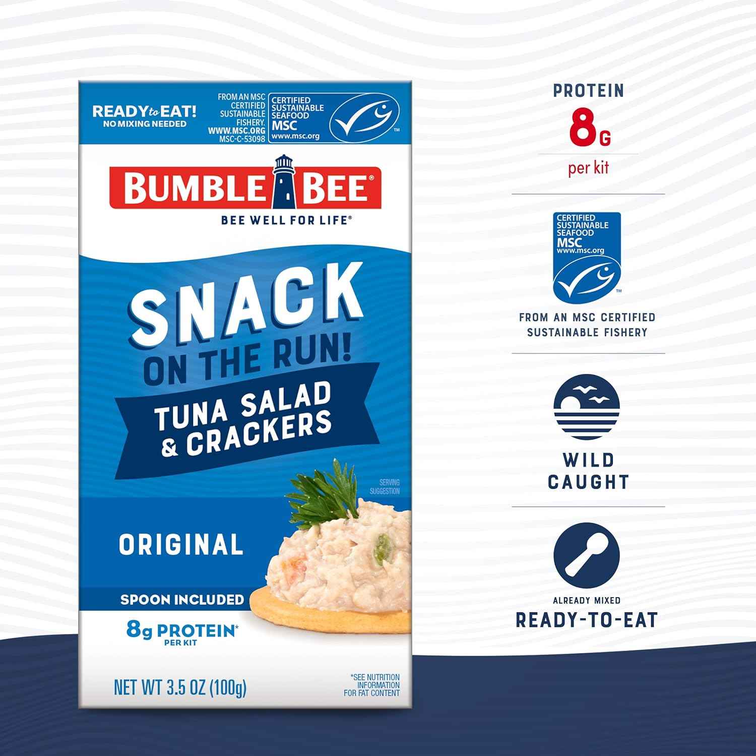 Bumble Bee Snack On The Run Tuna Kit – Shelf-Stable Snack Pack for Picnics, Bike Rides, and Road Trips