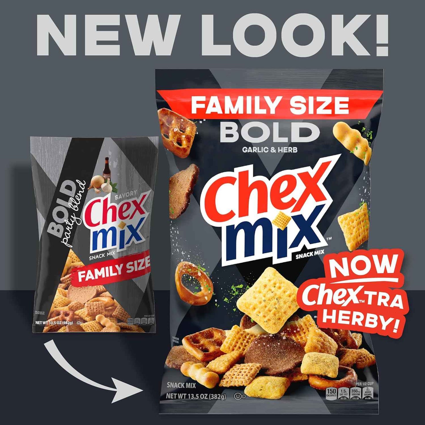 Chex Mix Bold Garlic and Herb Snack Mix – Portable Camping and Picnic Snack for Open-Air Adventures, Family Size 13.5 oz