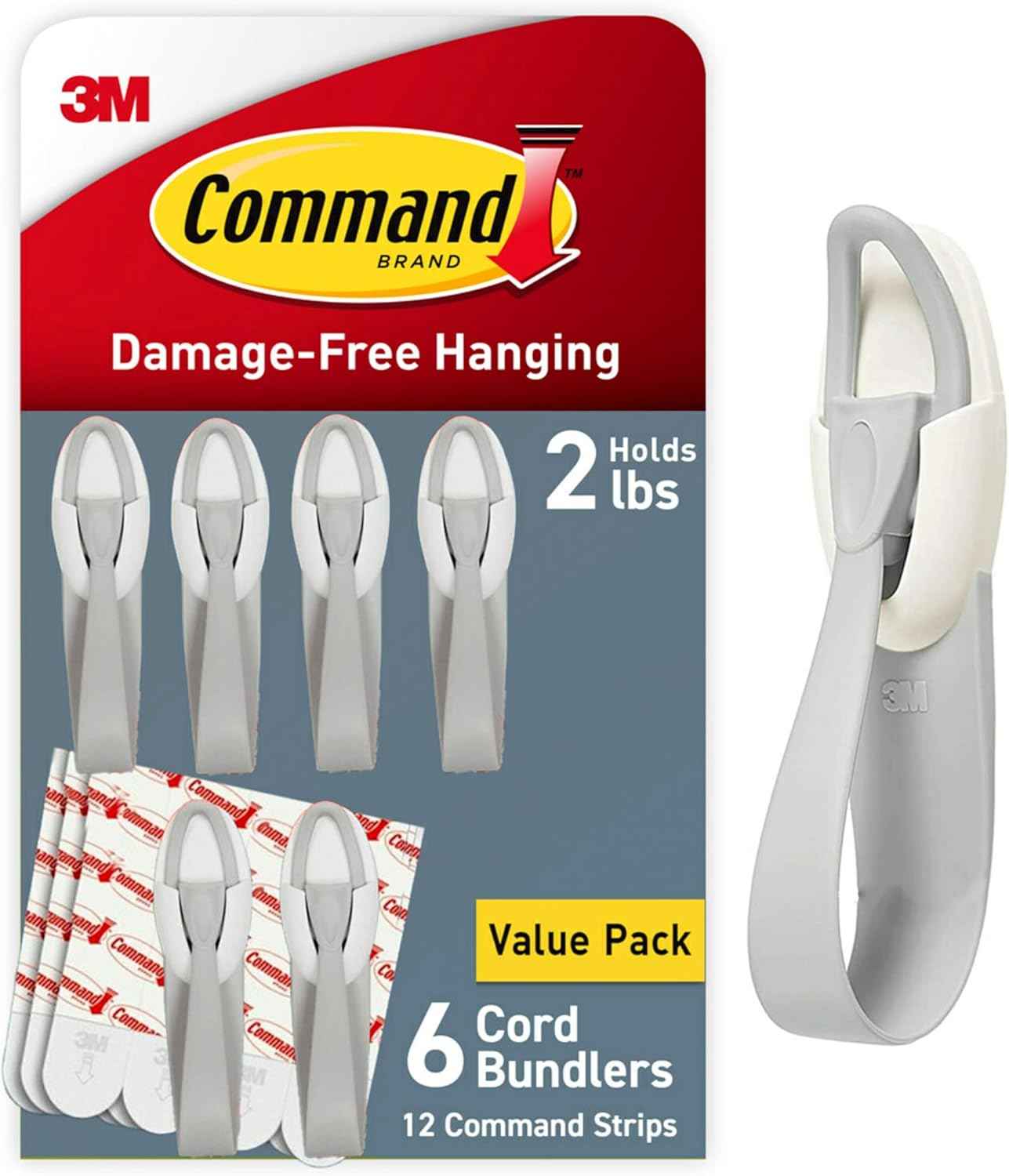 Command Cord Bundlers – Simple Cord Control for a Clutter-Free Living Room, No Tools Reusable Adhesive Strips