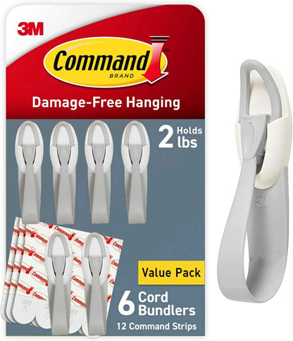 Command Cord Bundlers – Simple Cord Control for a Clutter-Free Living Room, No Tools Reusable Adhesive Strips