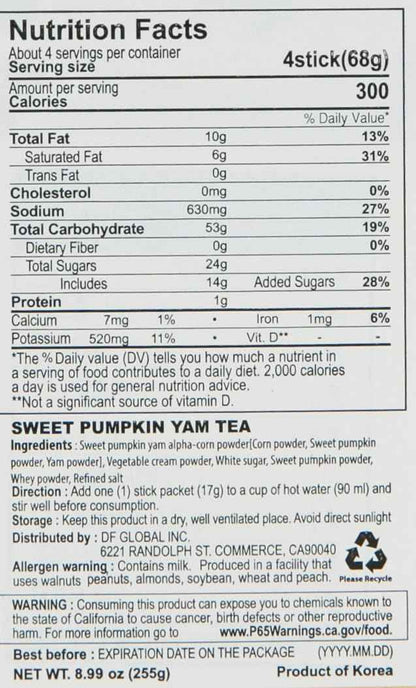 Damtuh Misugaru Pumpkin Yam Stick Pack – Unique Housewarming Gift for Korean Food Lovers