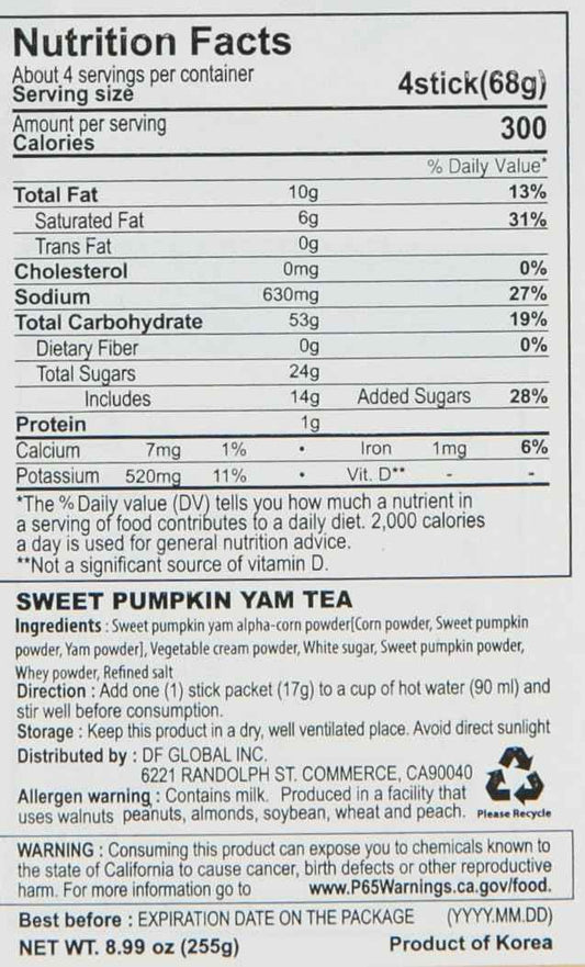 Damtuh Misugaru Pumpkin Yam Stick Pack – Unique Housewarming Gift for Korean Food Lovers