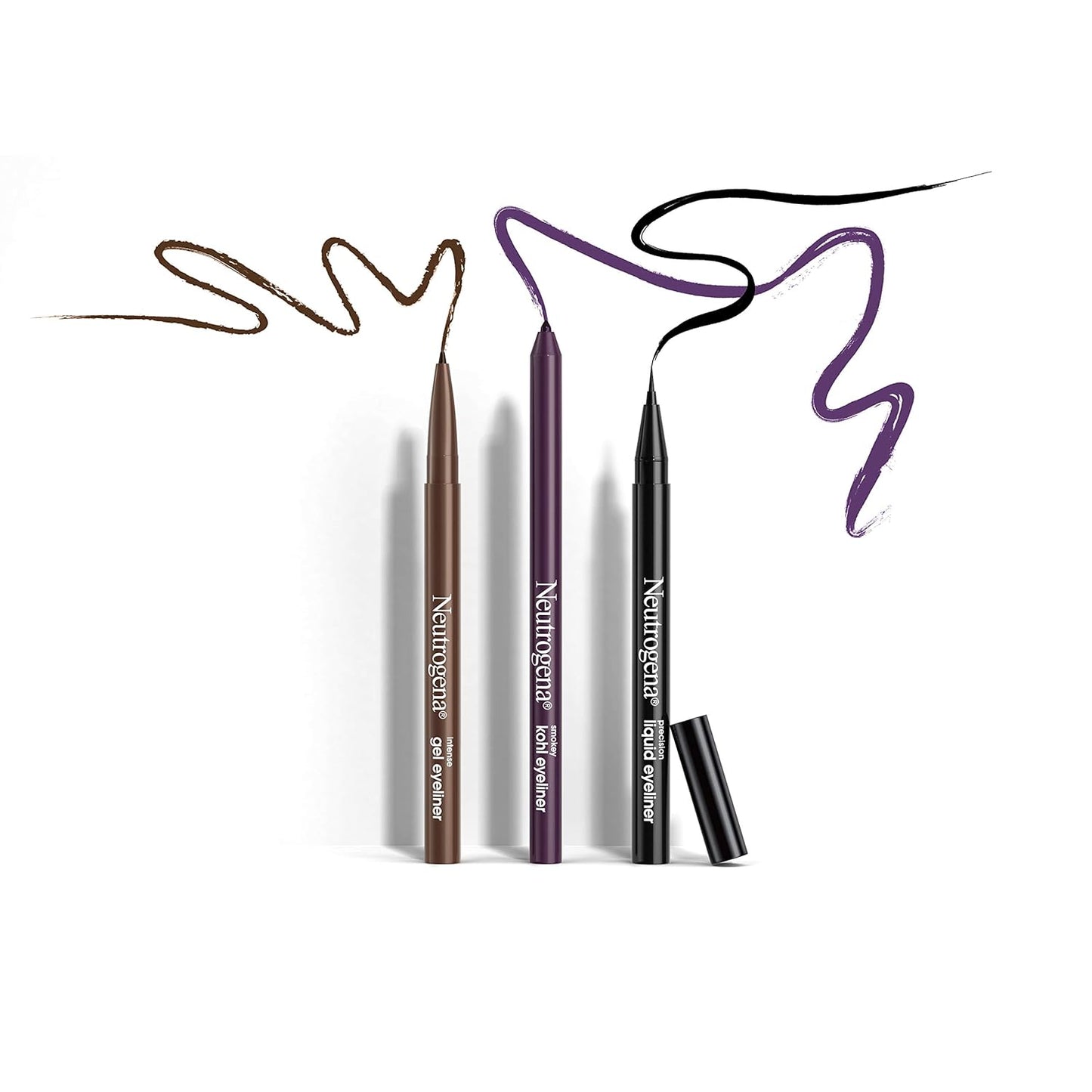 six product variants across 4 shades (dark brown, jet black, smokey gray, rich plum) and sizes (0.01 oz, 0.014 oz) including a 2-pack bundle