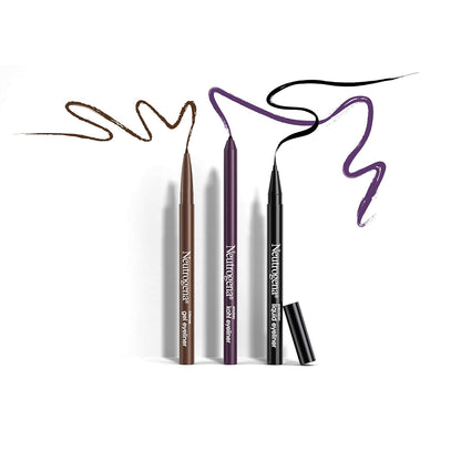 six product variants across 4 shades (dark brown, jet black, smokey gray, rich plum) and sizes (0.01 oz, 0.014 oz) including a 2-pack bundle