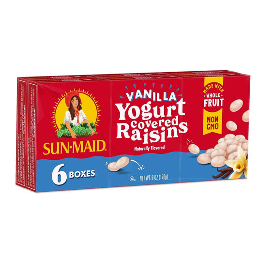 Sun-Maid Vanilla Yogurt Raisins – Desk Drawer Office Snack, 6 Single-Serve 1 oz Pouches for Work