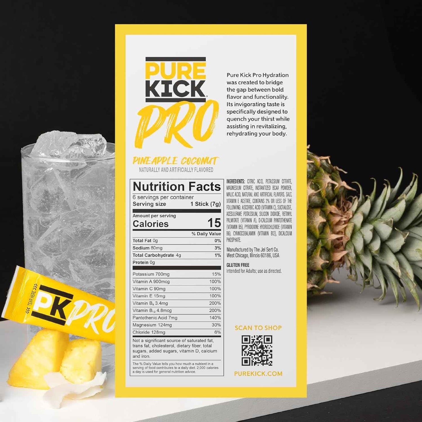 PURE KICK PRO Hydration Electrolyte Drink Mix – Sugar-Free Focus Hydration for Home Office and Long Workdays, Pineapple Coconut