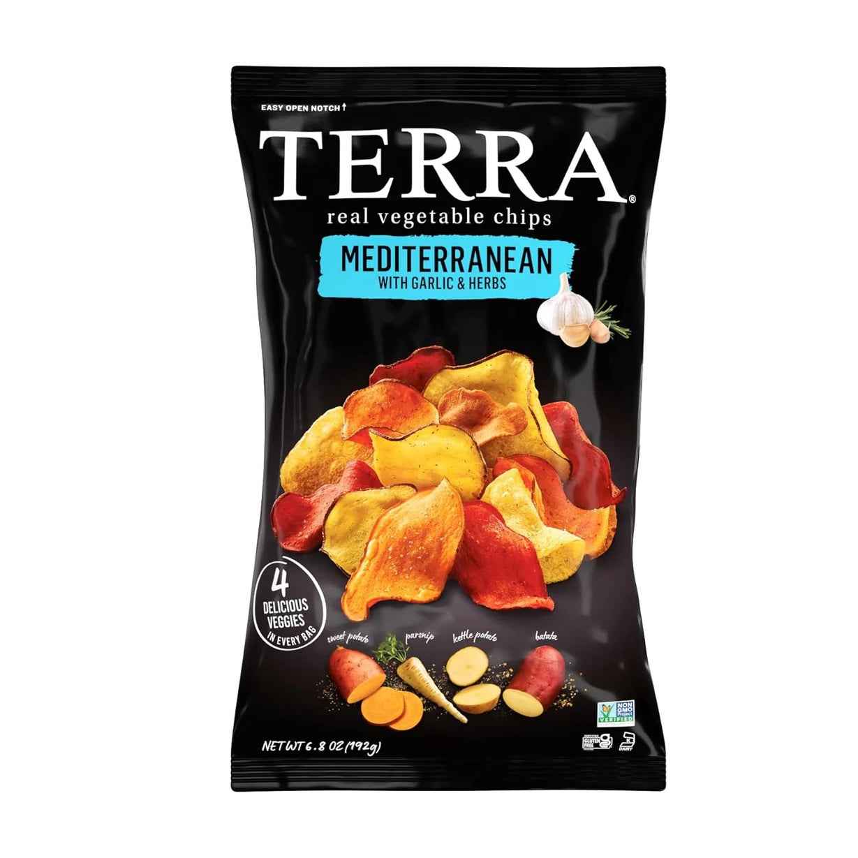 Terra Mediterranean Vegetable Chips – Elegant Hostess Gift for Housewarmings and Holiday Tables, 6.8 Oz Black Bag