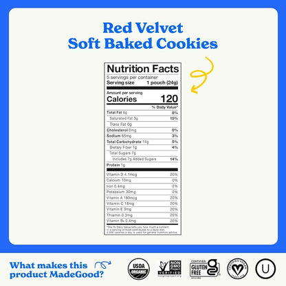 MadeGood Red Velvet Soft-Baked Cookies – Allergy-Free School Lunchbox Treat for Kids