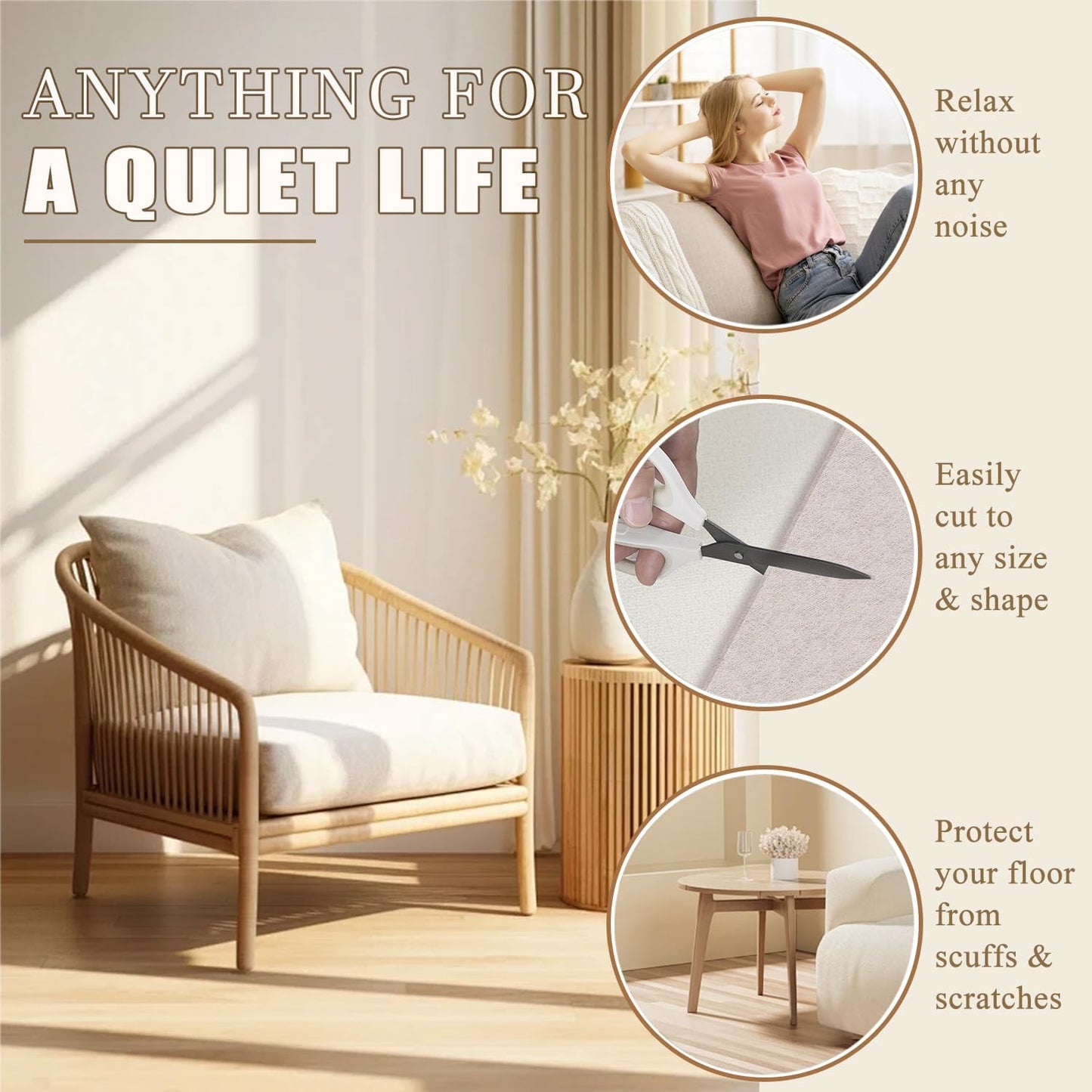 size range from 3/4 inch up to 4x6 inches covering chair, table, sofa, and bed legs