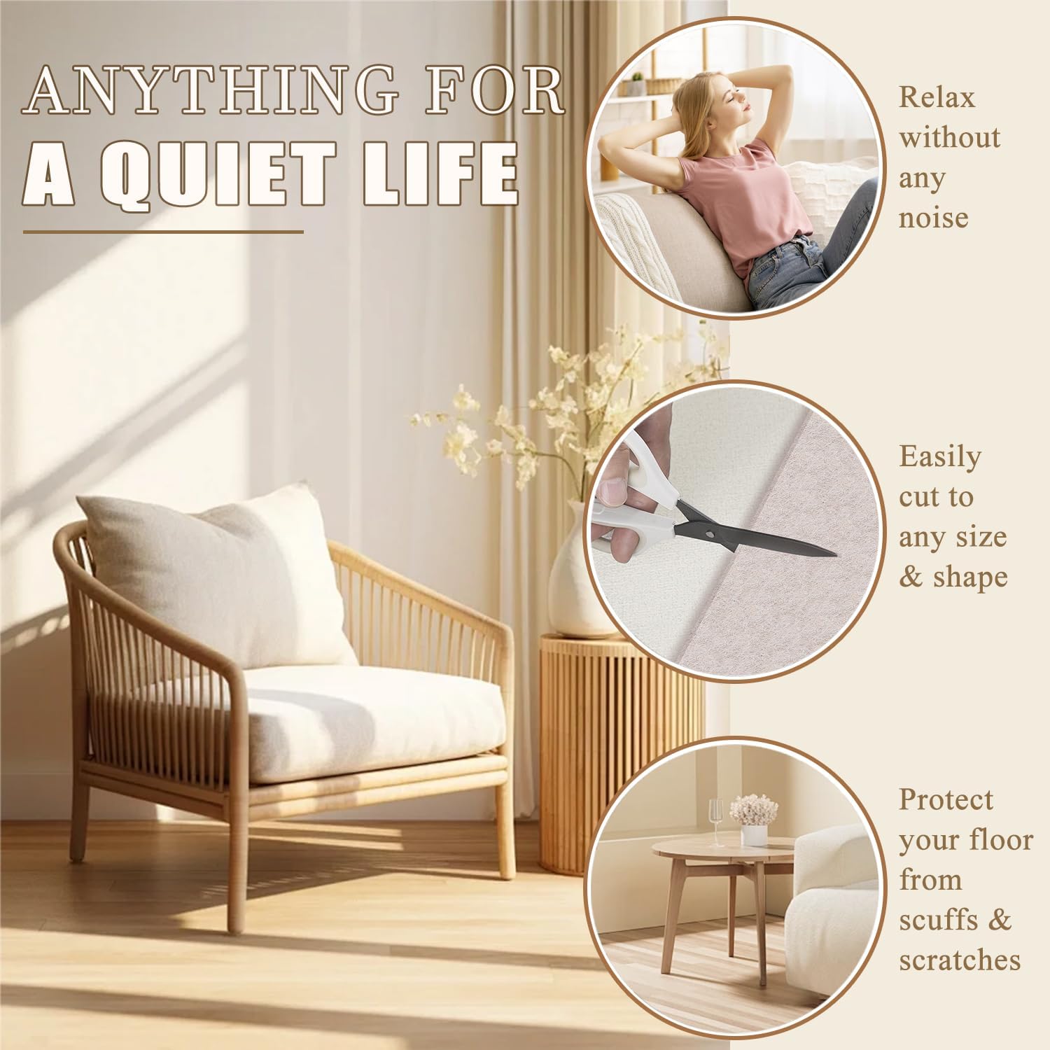 size range from 3/4 inch up to 4x6 inches covering chair, table, sofa, and bed legs