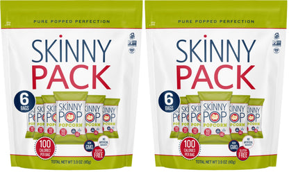 SkinnyPop Popcorn, Gluten Free, Dairy Free, Non-GMO, Healthy Snacks, Skinny Pop Original Popcorn Snack Packs, 0.65oz Individual Size Snack Bags (6 Count) (Pack of 2)