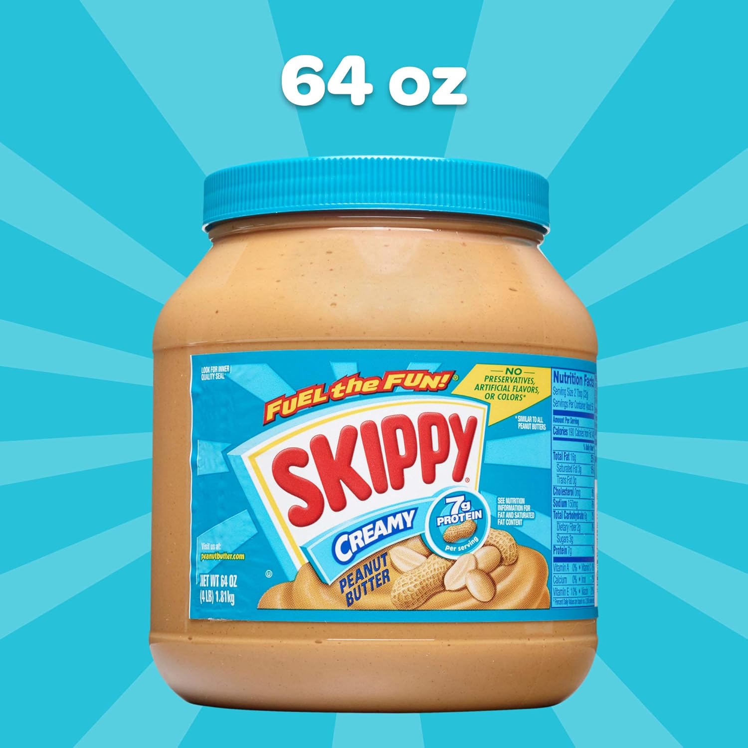 Skippy Creamy Peanut Butter 64 oz – Clean-Label Pantry Staple for Gluten-Free and Preservative-Free Living