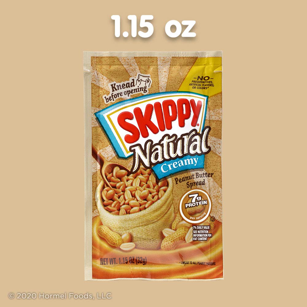SKIPPY Natural Creamy Peanut Butter Squeeze Packs – Portable Trail and Campsite Protein Snack for Hiking and Backpacking, 8 Pouches 1.15 Oz