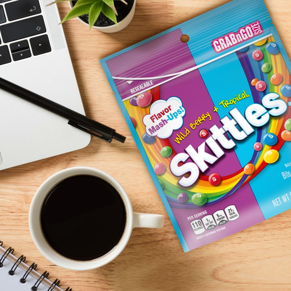 SKITTLES Mash-Ups Wild Berry and Tropical Candy, 9-Ounce Grab-and-Go Pouch for Kids Lunchboxes and After-School Snacks