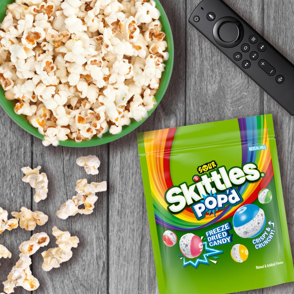 Skittles Pop'd Sour Freeze Dried Candy – Playdate Snack for Kids' Lunchboxes, 5.5 oz Resealable Pouch