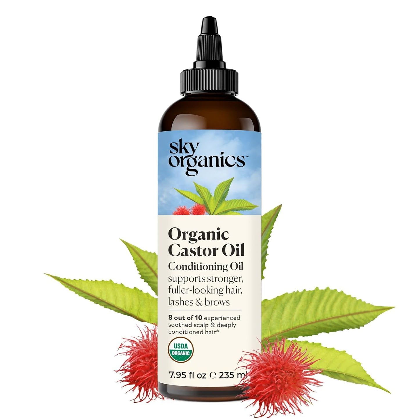 Sky Organics Castor Oil - USDA Certified Organic Hair Oil for Hair Growth, Skin, Face, Eyelashes - Cold Pressed &amp;amp; Hexane Free - Pure Organic Castor Oil Pack Wrap - Carrier &amp;amp; Hair Treatment Oil