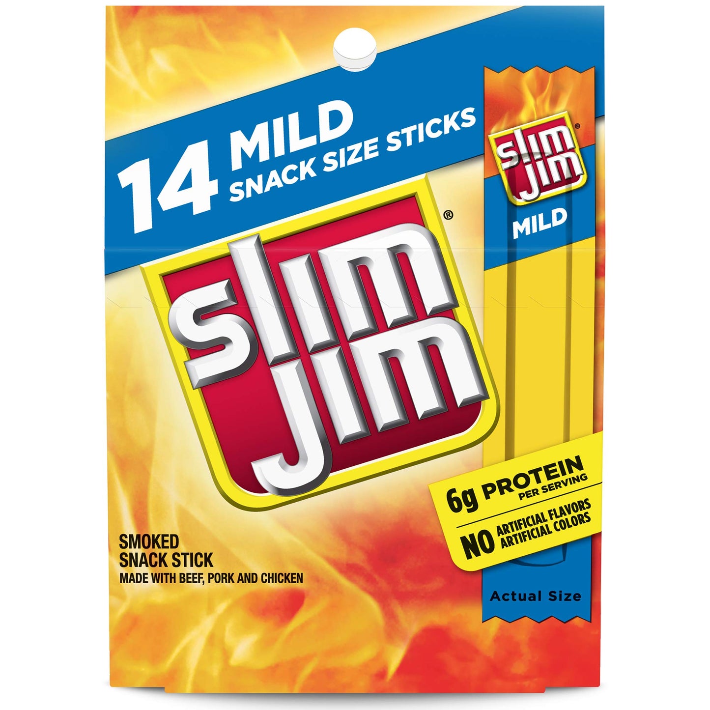 Slim Jim Smoked Meat Sticks, Mild Flavor, 6g Protein Per Serving, Snack Size, Father's Day Gift, 0.28 oz. (14 Count)