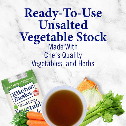 Kitchen Basics Unsalted Vegetable Broth 32 fl oz, Clean-Label Stock for Simple Intentional Home Cooking