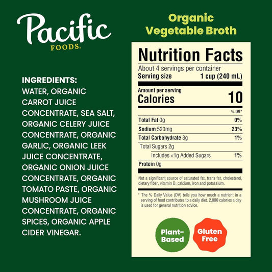 Pacific Foods Organic Vegetable Broth – Simple Pantry Staple for Uncluttered Kitchens, 32 oz Carton