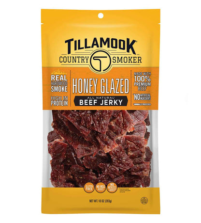Tillamook Country Smoker Honey Glazed Hardwood Smoked Beef Jerky – No-Refrigeration Road Trip and Fishing Boat Snack, 10 g Protein