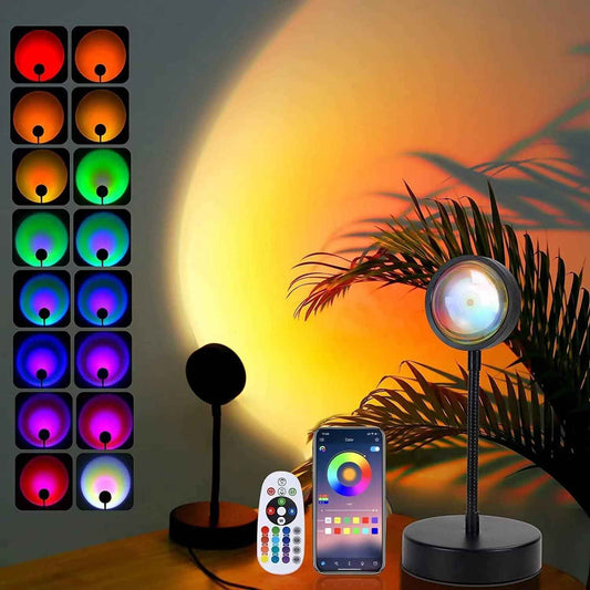AuroraBeam Sunset Lamp – Aesthetic Bedroom Decor with 16 RGB Colors and 360° Adjustable Beam