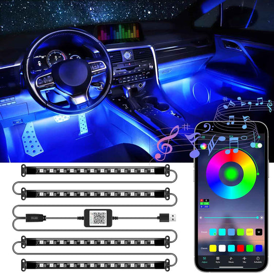 LivTee Car Interior Lights – Christmas Gift for Him, App-Controlled RGB LED Strip Kit with Music Sync
