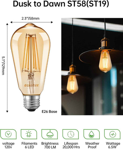 HQ-H027 Retro Filament LED Bulb for Vintage Sconces, Barn-Style Fixtures, and Coffee Bar Aesthetic, 2-Pack
