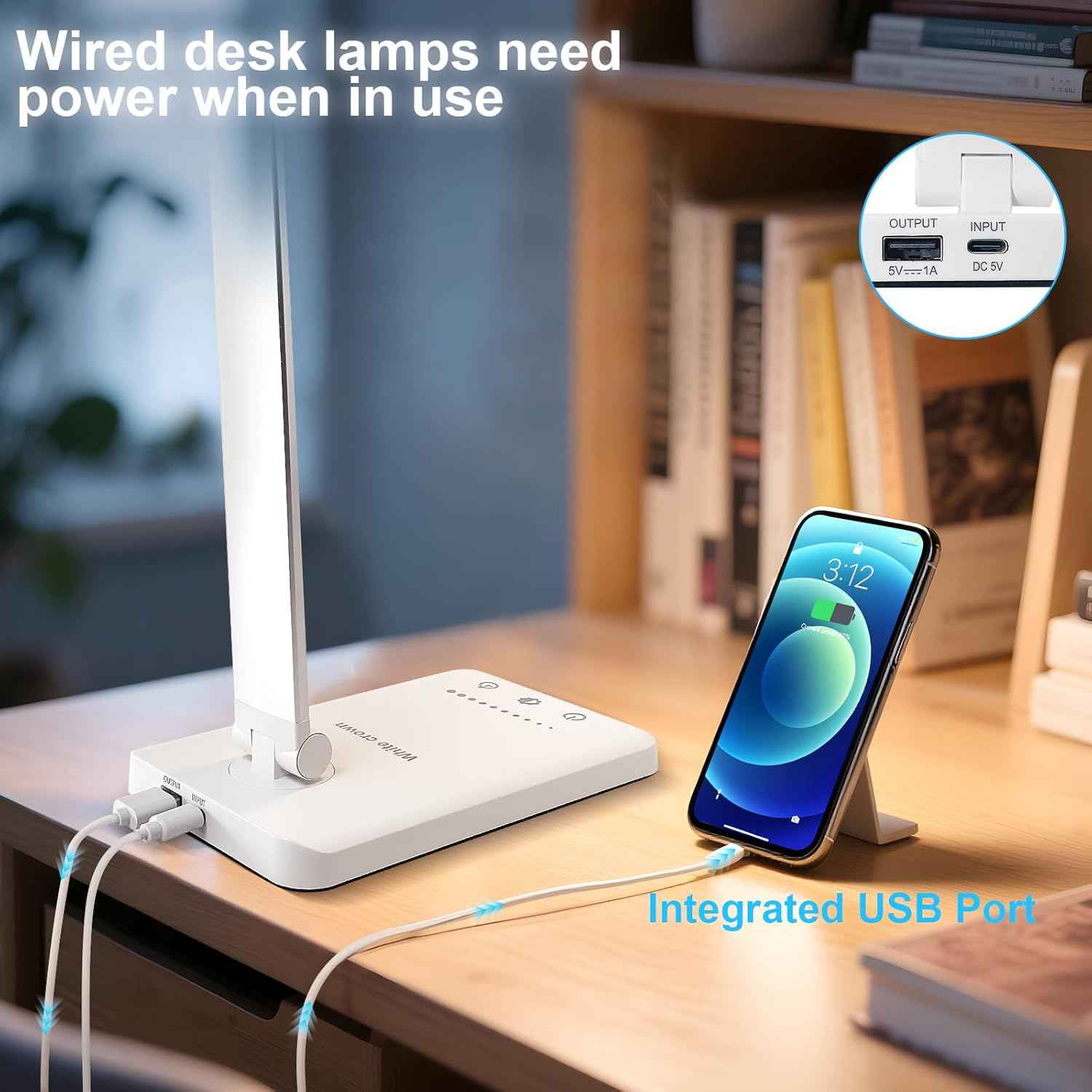 White crown Flicker-Free LED Bedside Lamp – Calming Reading Light with Auto-Off Timer for Wind-Down Routine