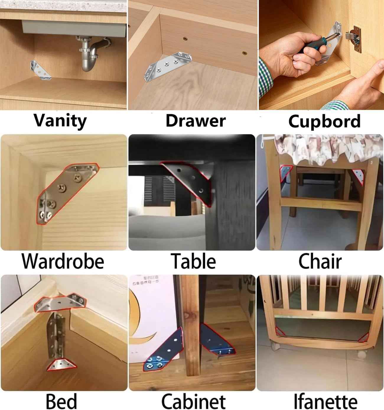 Sleek Furniture Corner Braces for Modern Interiors - 20PCS Polished Stainless Steel L Brackets for Simple Shelving and Streamlined Repairs